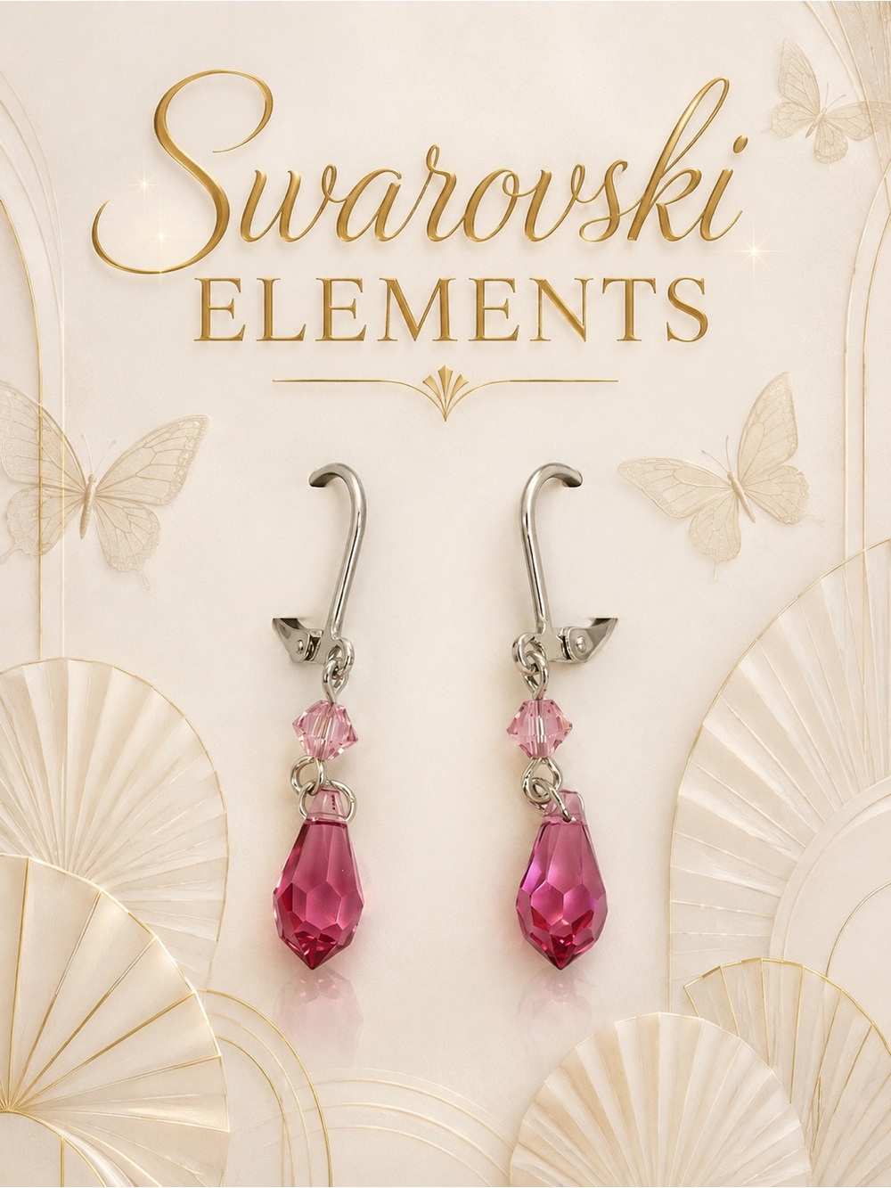 🆕😍Swarovski Elements Pink Crystal Drop Earrings